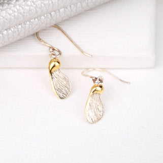 Sterling Silver and Gold Vermeil Sycamore Leaf Drop Earrings
