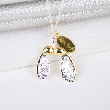 Personalised Sterling Silver and Gold Vermeil Sycamore Leaf Necklace