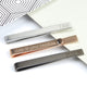 Tie slides shown in 3 polished metal colours with personalised messages on the front and back.