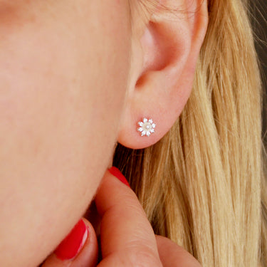 Tiny Sterling Silver and Pearl Daisy Studs