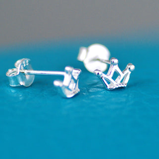 Sterling Silver Mini Crown Stud Earrings