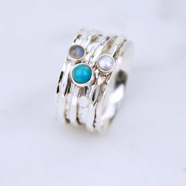 Sterling Silver Turquoise And Moonstone Spinning Ring