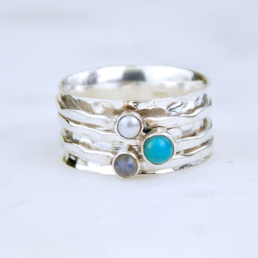 Sterling Silver Turquoise And Moonstone Spinning Ring