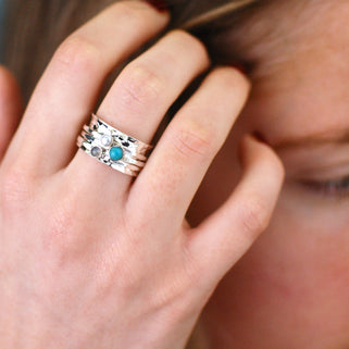 Sterling Silver Turquoise And Moonstone Spinning Ring