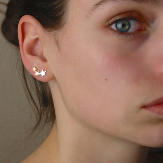 Sterling Silver with Rose Gold and Yellow Gold Vermeil Star Ear Climbers