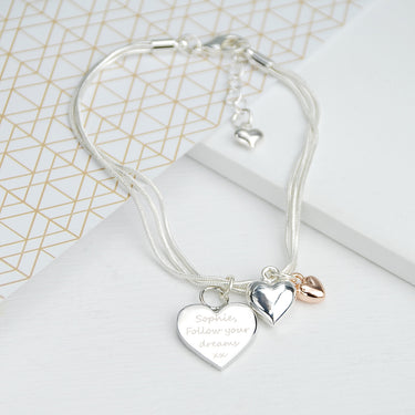 Personalised Triple Hearts Bracelet