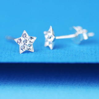 Sterling Silver Tiny Twinkling Star Stud Earrings