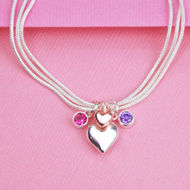 Personalised Double Heart Birthstone Bracelet