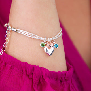 Personalised Double Heart Birthstone Bracelet