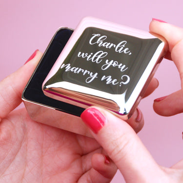 Silver ring box with personalised message 