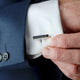 polished silver cuboid shape cufflinks with rose gold tip with 