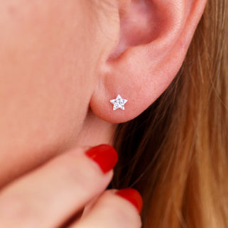 Sterling Silver Tiny Twinkling Star Stud Earrings